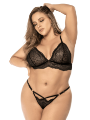 Ensemble lingerie 3 pièces noir en dentelle avec porte-jarretelles - Mapalé