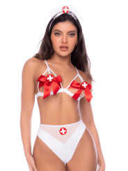 Déguisement infirmière 2 pièces avec soutien-gorge à lanières et nœuds - Mapalé