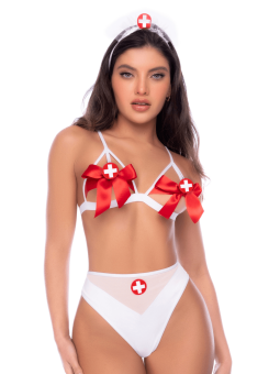 Déguisement infirmière 2 pièces avec soutien-gorge à lanières et nœuds - Mapalé