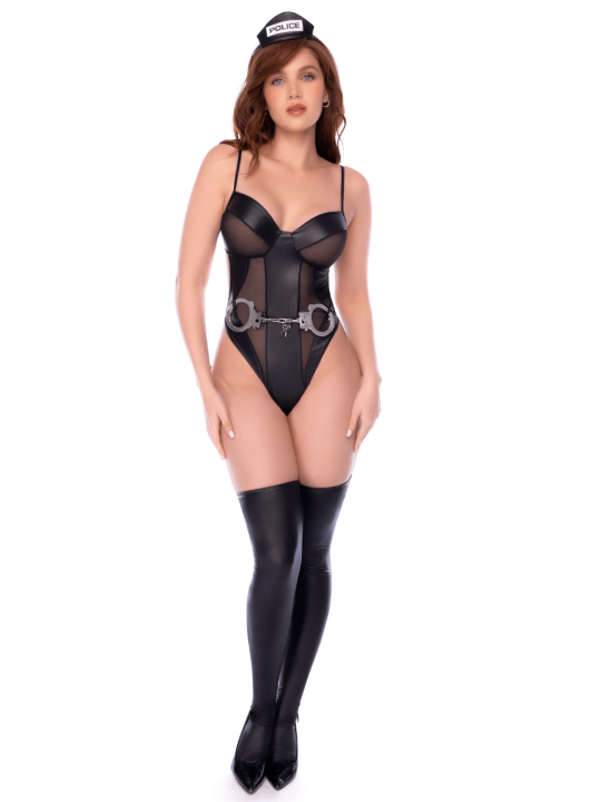 Body policier en résille transparente et wetlook avec détails métalliques - Mapalé