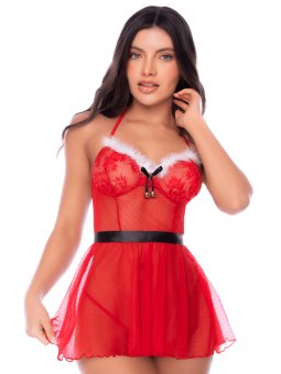 Déguisement Mère Noël 2 pièces avec nuisette transparente et string - Mapalé