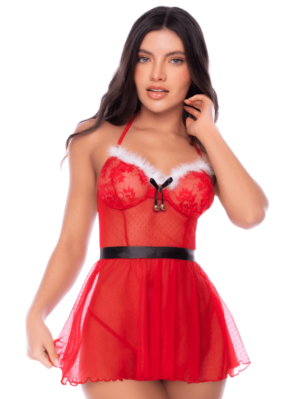 Déguisement Mère Noël 2 pièces avec nuisette transparente et string - Mapalé