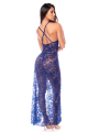 Robe longue transparente bleu royal en dentelle avec dos croisé et fente haute - Mapalé