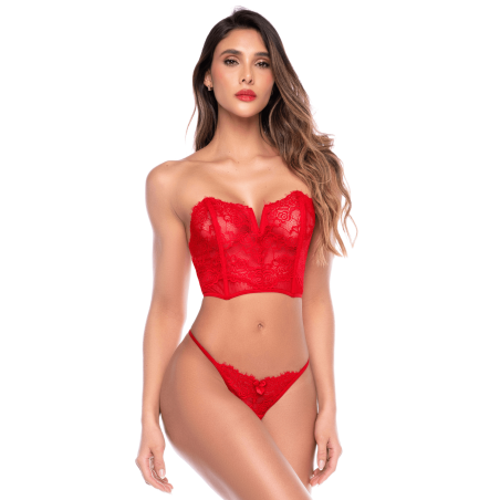 Ensemble 2 pièces bustier en dentelle rouge et string - Mapalé
