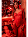 Body rouge à manches longues en dentelle avec armatures - Mapalé
