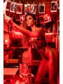 Body noir et rouge en résille transparente avec imprimé et décolleté plongeant - Mapalé