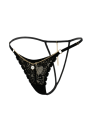 String noir en dentelle avec bijou et chaîne dorée - PM06G-BBLK