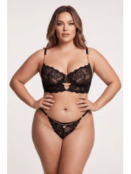 String noir en dentelle avec bijou et chaîne dorée - PM06G-BBLK