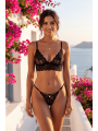 String noir en dentelle avec bijou et chaîne dorée - PM06G-BBLK
