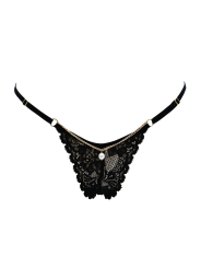 String noir en dentelle avec bijou et chaîne dorée - PM06G-BBLK