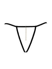 String noir en dentelle avec bijou et chaîne dorée - PM06G-BBLK