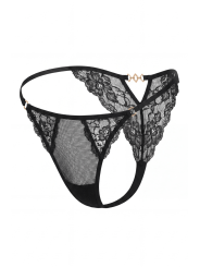 Tanga noir en dentelle avec bijou losanges dorés - PM01GBLK