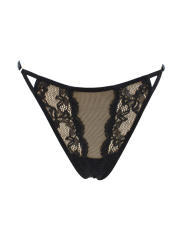 Tanga noir en dentelle avec bijou losanges dorés - PM01GBLK