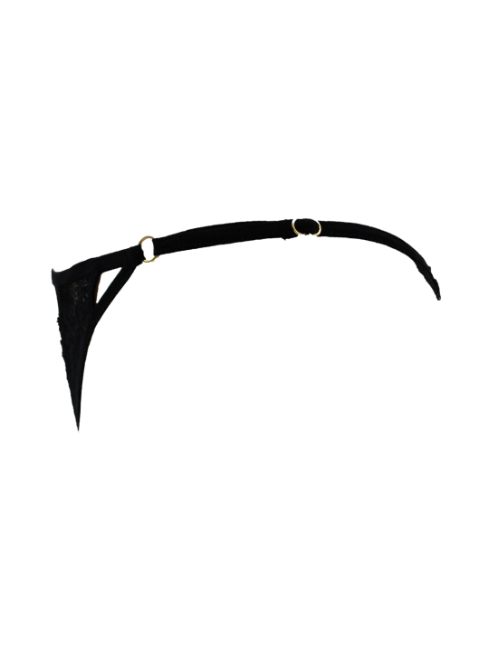Tanga noir en dentelle avec bijou losanges dorés - PM01GBLK