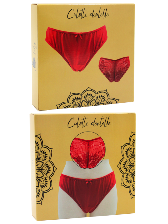 Culotte rouge en dentelle avec nœud en satin - PF09LRED