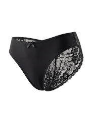 Culotte noire en dentelle avec nœud en satin - PF09LBLK
