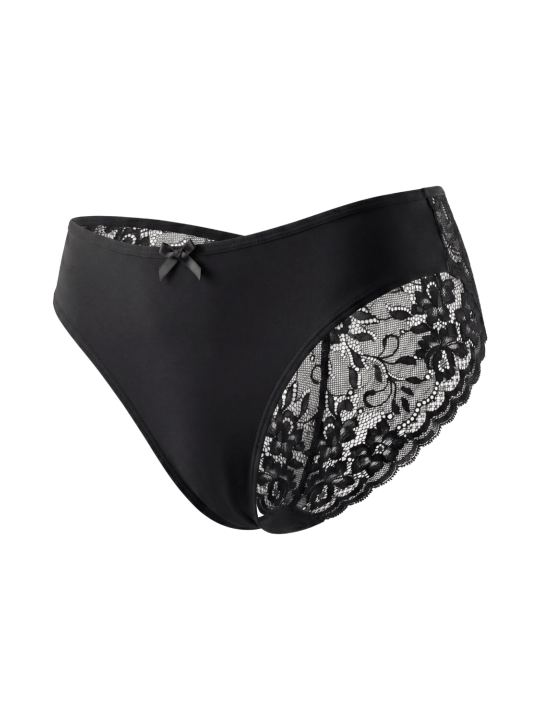 Culotte noire en dentelle avec nœud en satin - PF09LBLK