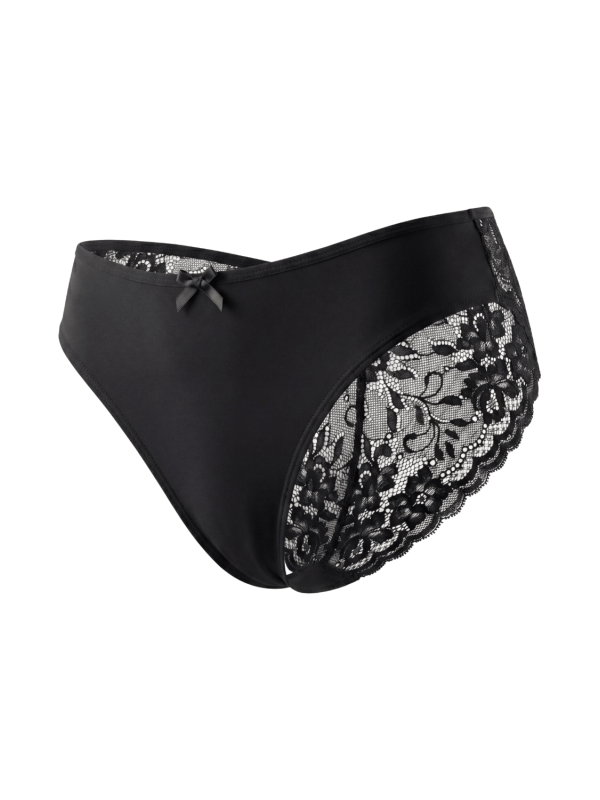 Culotte noire en dentelle avec nœud en satin - PF09LBLK