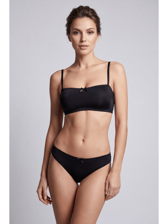 Culotte noire en dentelle avec nœud en satin - PF09LBLK