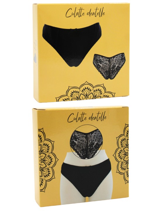 Culotte noire en dentelle avec nœud en satin - PF09LBLK