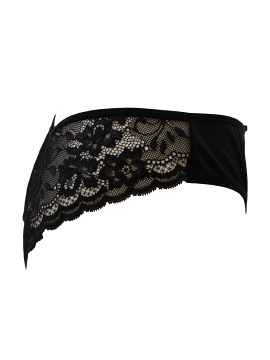 Culotte noire en dentelle avec nœud en satin - PF09LBLK