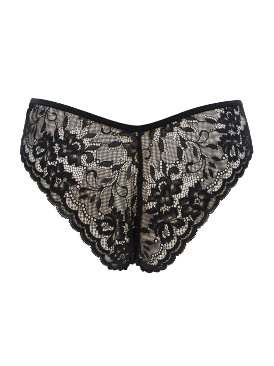 Culotte noire en dentelle avec nœud en satin - PF09LBLK