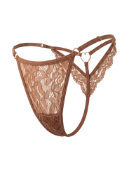String taupe en dentelle avec bijou cœur doré - PA02MBRW