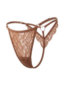 String taupe en dentelle avec bijou cœur doré - PA02MBRW