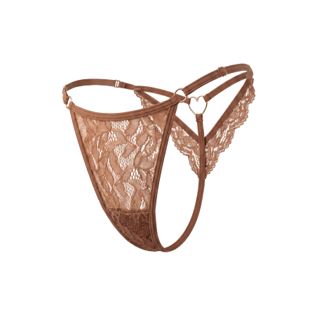 String taupe en dentelle avec bijou cœur doré - PA02MBRW