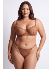 String taupe en dentelle avec bijou cœur doré - PA02MBRW
