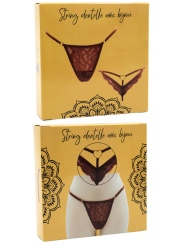 String taupe en dentelle avec bijou cœur doré - PA02MBRW