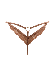 String taupe en dentelle avec bijou cœur doré - PA02MBRW