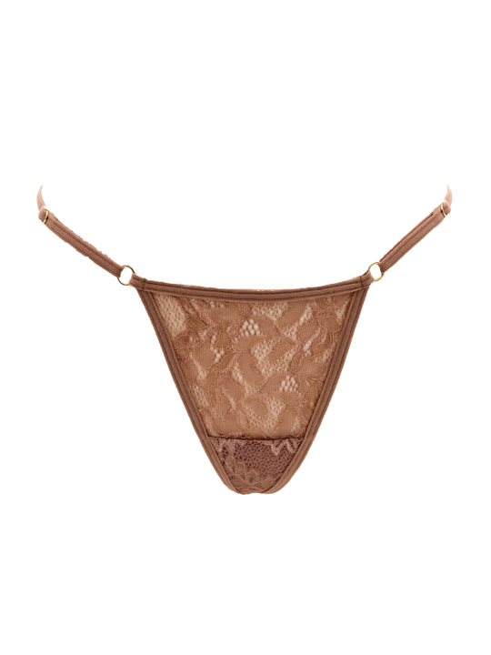 String taupe en dentelle avec bijou cœur doré - PA02MBRW