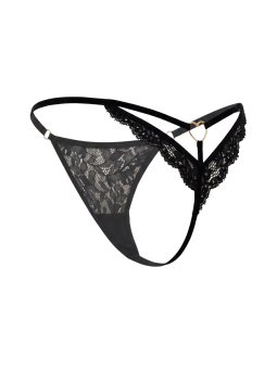 String noir en dentelle avec bijou cœur doré - PA02MBLK