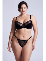 String noir en dentelle avec bijou cœur doré - PA02MBLK