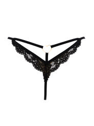 String noir en dentelle avec bijou cœur doré - PA02MBLK