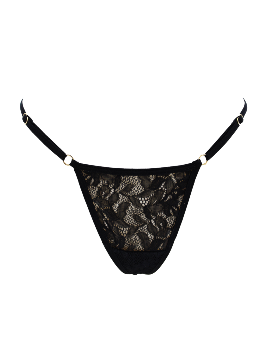 String noir en dentelle avec bijou cœur doré - PA02MBLK