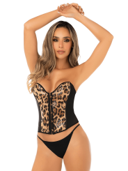 Corset bustier noir imprimé animalier à sequins avec laçage dos - Mapalé