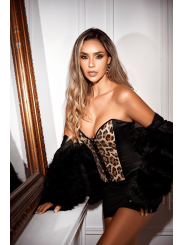 Corset bustier noir imprimé animalier à sequins avec laçage dos - Mapalé