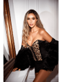 Corset bustier noir imprimé animalier à sequins avec laçage dos - Mapalé
