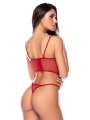Ensemble 2 pièces avec bustier en dentelle brodée bois de rose, jarretelles et string - Mapalé