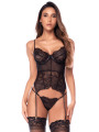 Ensemble 2 pièces avec bustier transparent à armatures et jarretelles noir - Mapalé
