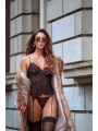 Ensemble 2 pièces avec bustier transparent à armatures et jarretelles noir - Mapalé