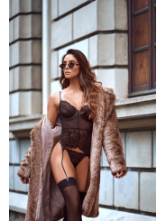 Ensemble 2 pièces avec bustier transparent à armatures et jarretelles noir - Mapalé