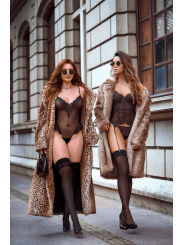 Ensemble 2 pièces avec bustier transparent à armatures et jarretelles noir - Mapalé
