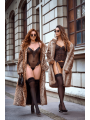 Ensemble 2 pièces avec bustier transparent à armatures et jarretelles noir - Mapalé