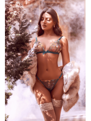 Ensemble 2 pièces vert aurore avec soutien-gorge brodé transparent et string - Mapalé