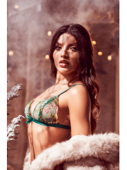 Ensemble 2 pièces vert aurore avec soutien-gorge brodé transparent et string - Mapalé