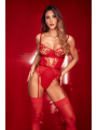 Body rouge rubis en dentelle brodée à armatures et jarretelles - Mapalé