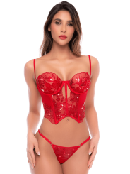 Ensemble 2 pièces rouge écarlate avec bustier brodé de sequins et string - Mapalé
